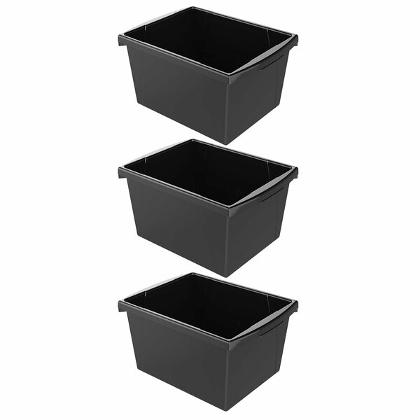 Storex Classroom Storage Bin, 4 Gallon, Black, 3PK 61466U06C